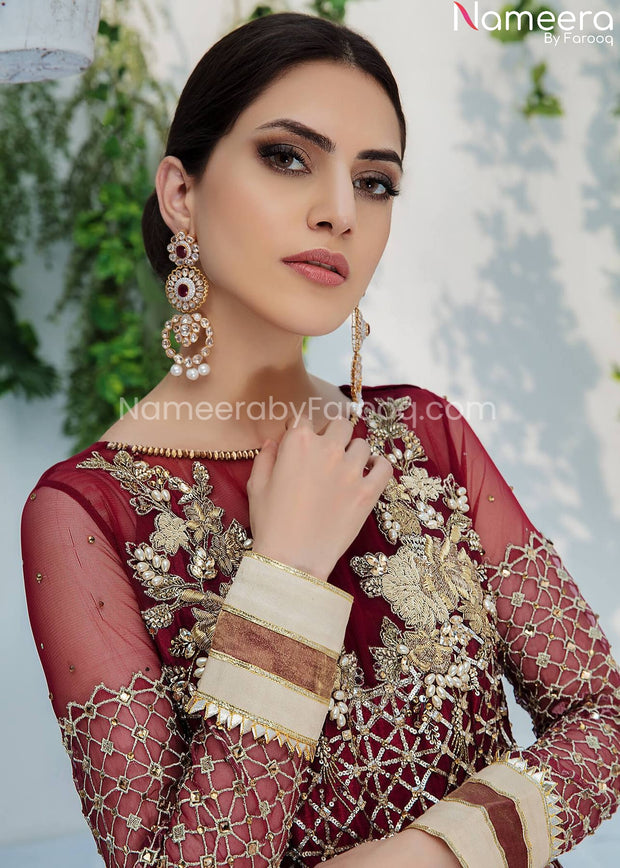 Latest Wedding Full Length Frock in Royal Red for Bride
