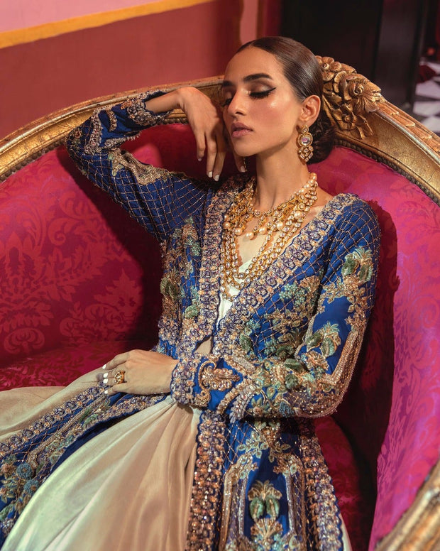 Latest Wedding Gown Frock Dress in Blue Shade for Party