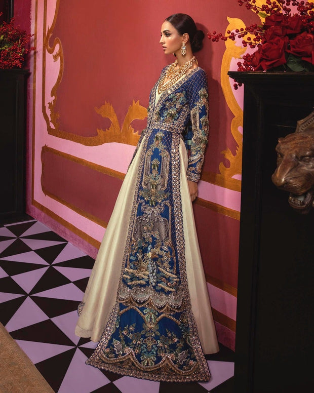 Latest Wedding Gown Frock Dress in Blue Shade for Wedding