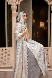 Latest Wedding Sharara with Kameez and Dupatta in Grey Color