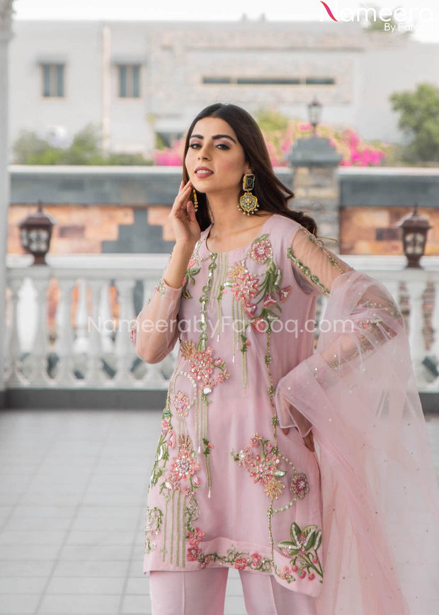 Latest Wedding Shirt Trouser in Pink Online Dress Pakistani
