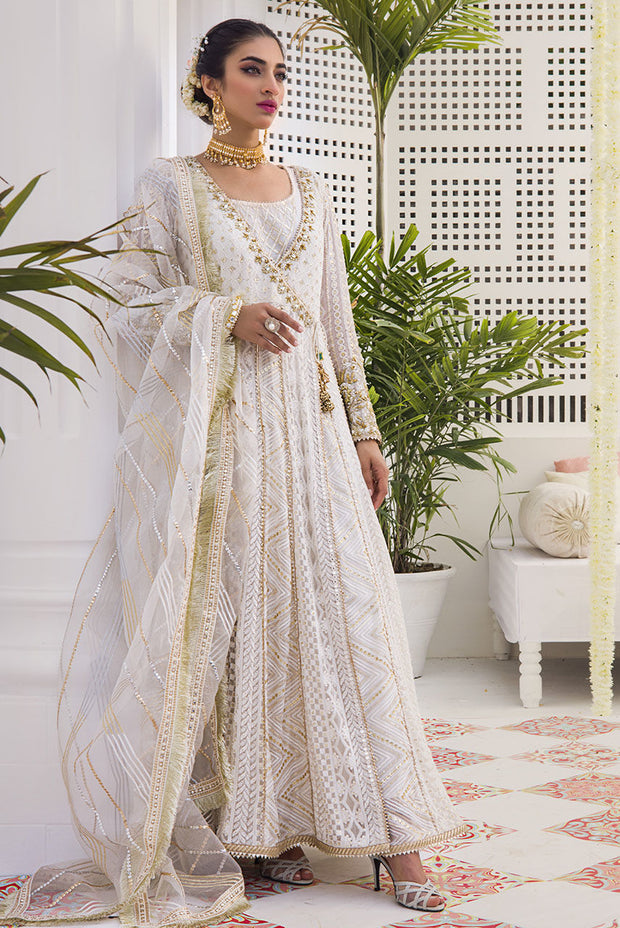 Latest White Chiffon Angrakha Pakistani Dress