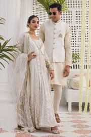 Latest White Chiffon Angrakha Pakistani Dress for Bride