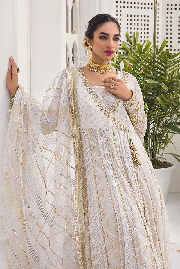 Latest White Chiffon Angrakha Pakistani Dress for Nikkah Nameera by Farooq Latest White Chiffon Angrakha Pakistani Dress for Nikkah Nameera by Farooq