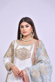 Latest White Gharara Kameez Pakistani Eid Dress in Chiffon