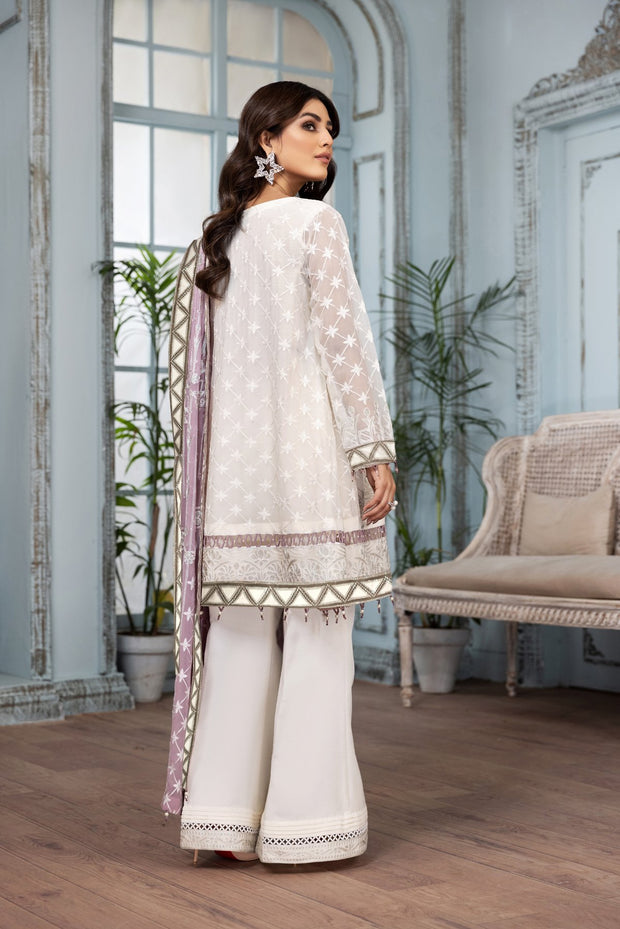 Latest White Salwar Kameez with Lilac Dupatta  Designer