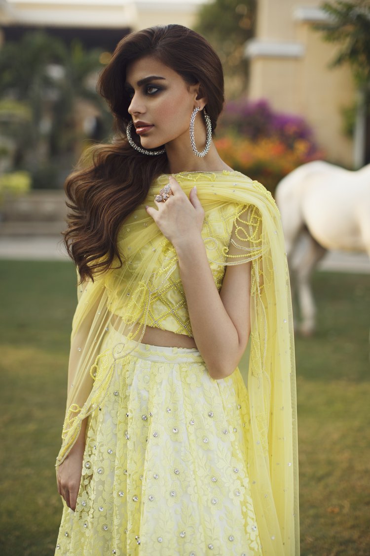 Elegant Yellow Pakistani Bridal Lehenga Choli for Mehndi