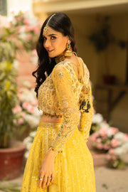 Latest Yellow Pakistani Bridal Dress in Lehenga Choli Style