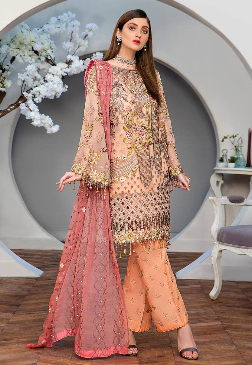 Latest Chiffon Party Dress in Peach Color