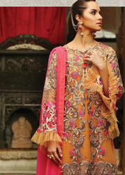 Latest Indian party wear in orange and pink color