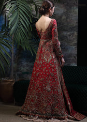 Latest Pakistani Bridal  Lehnga in Red Color for Wedding Backside View