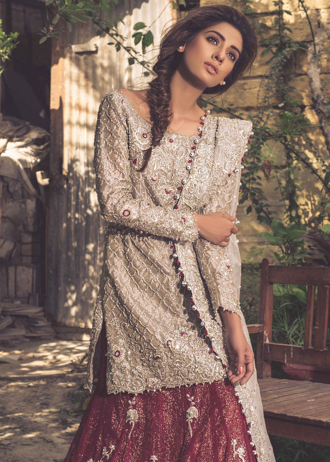 Latest Pakistani Bridal Net Lehnga for Wedding Close Up