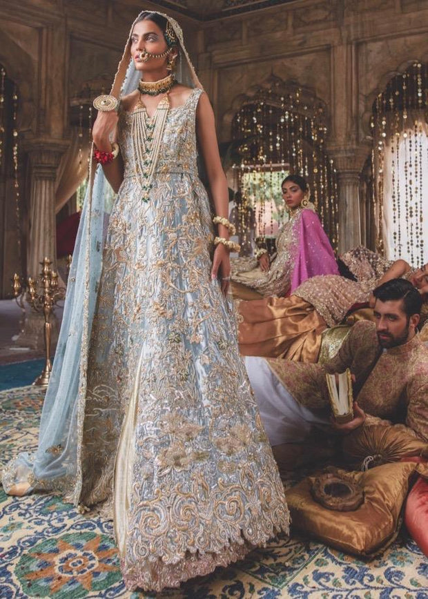 Latest Pakistani Ice Blue Bridal Lehnga for Wedding 