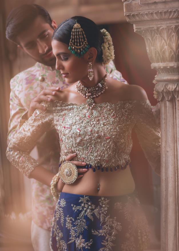 Latest Pakistani Navy Blue Lehnga Choli for Wedding Close Up