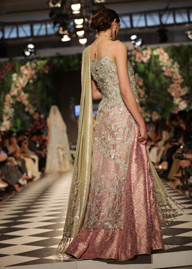 Latest Pakistani Pink Bridal Gown Dress for Wedding Backside View