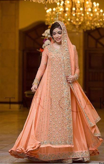Wedding bridal maxi with dabka nagh pearls and threds work