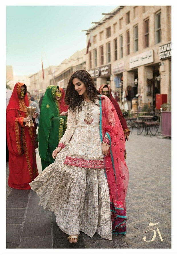 Latest Sharara Design Pakistani Lawn Dress with Short Kameez 