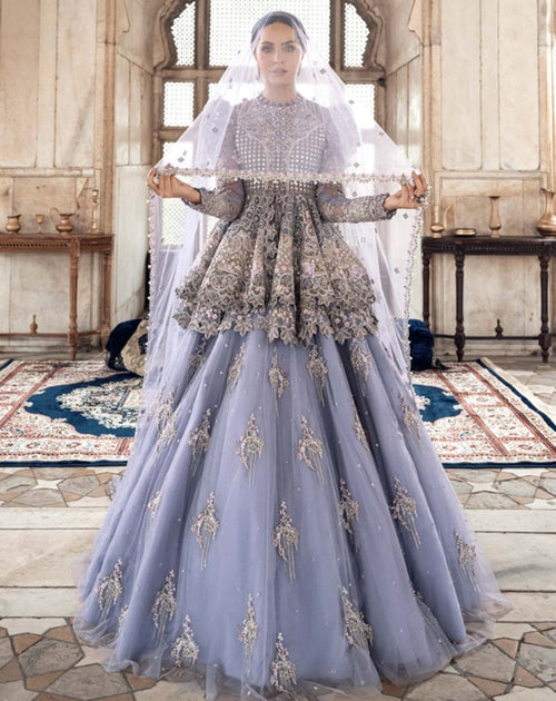 Lavender Lehenga Peplum for Pakistani Bridal Wear – Nameera by Farooq