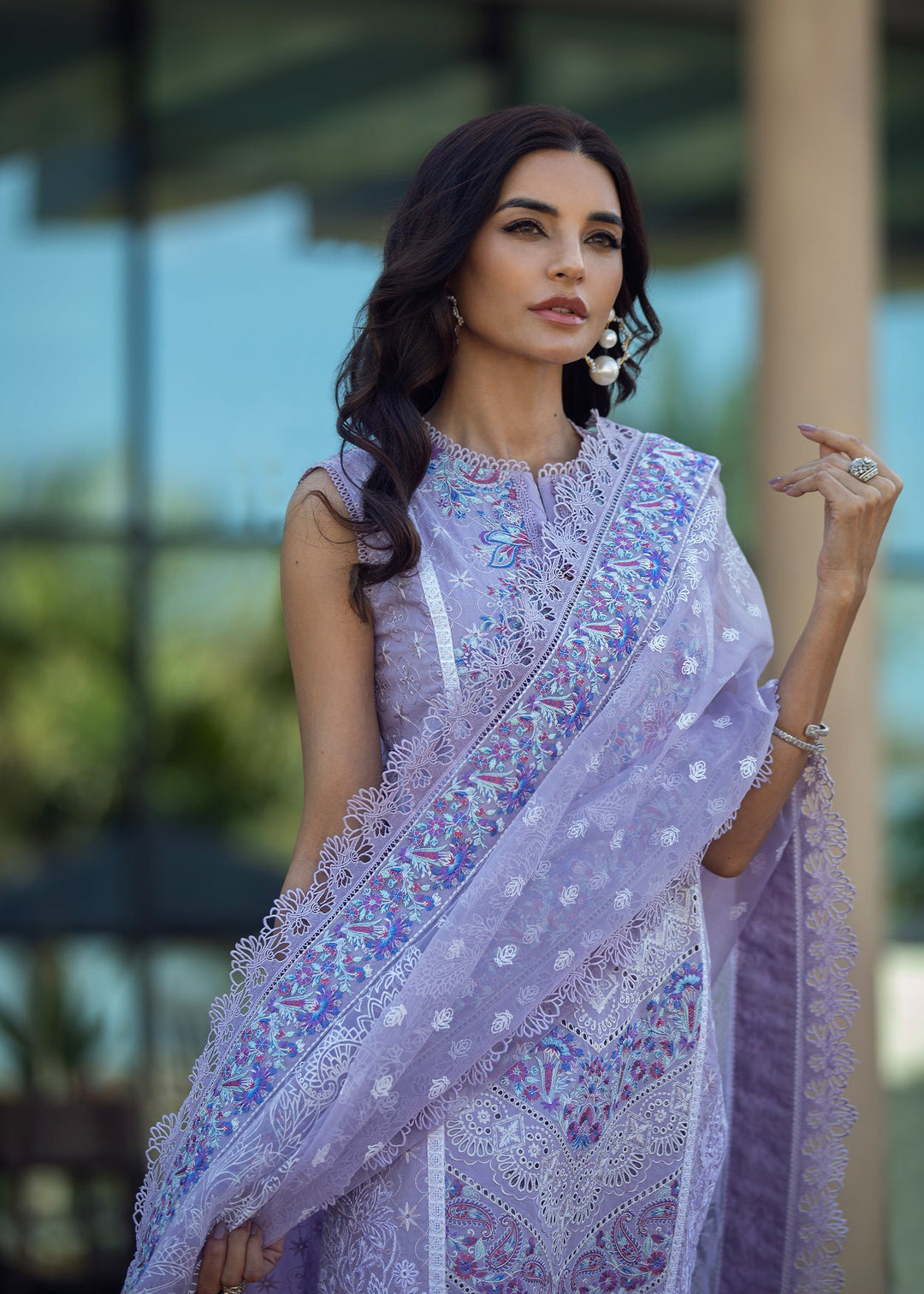 Lavender Long Kameez Capri 