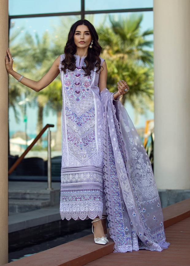 Lavender Long Kameez Capri for Pakistani Party Wear Nameera by Farooq