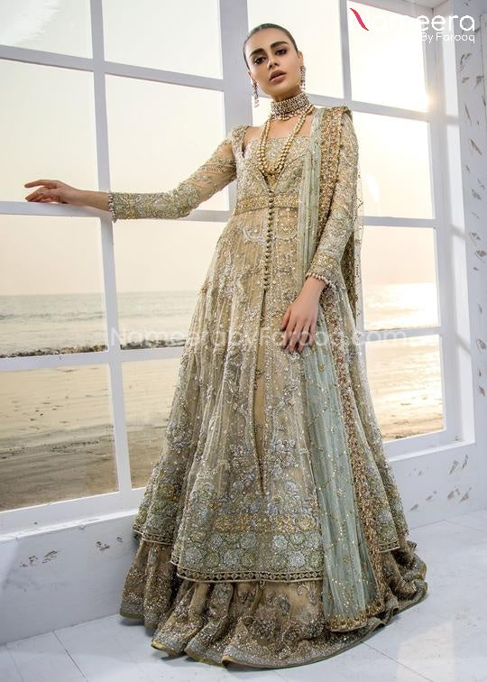 Lavish Pakistani Bridal Maxi Dress with Lehenga