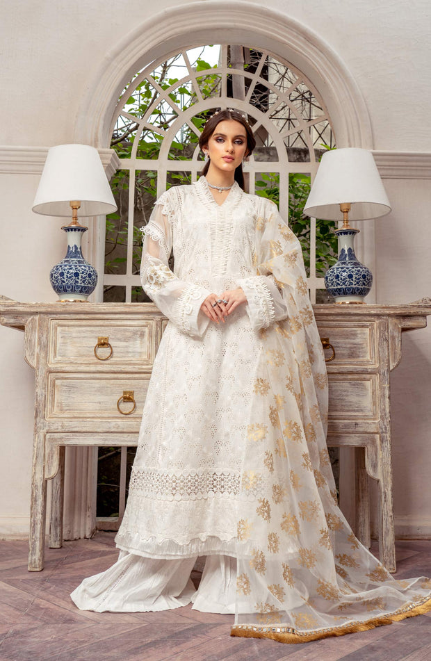 Lawn Kameez with Flared Cotton Trousers and Dupatta