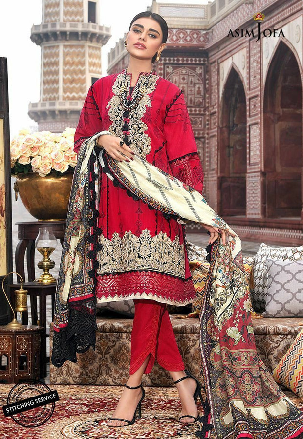 red lawn dress Embroidered Red Stitched Suit