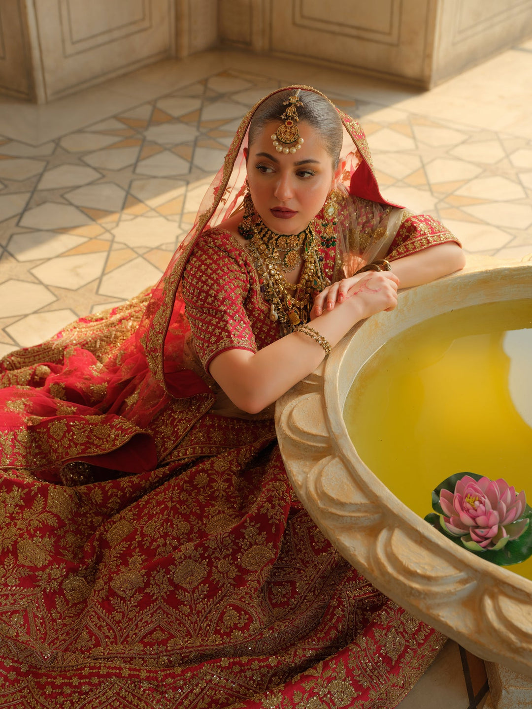 Luxury Red Pakistani Bridal Lehenga Choli in Raw Silk
