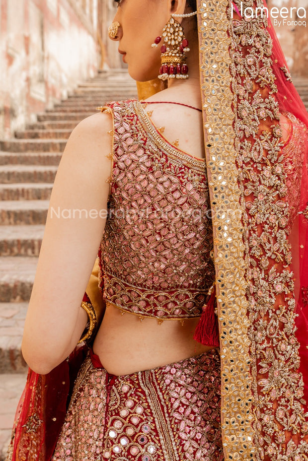 Lehenga Choli Dress for Wedding in Red Color Choli View
