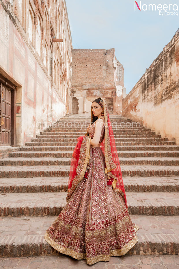 Lehenga Choli Dress for Wedding in Red Color Side View