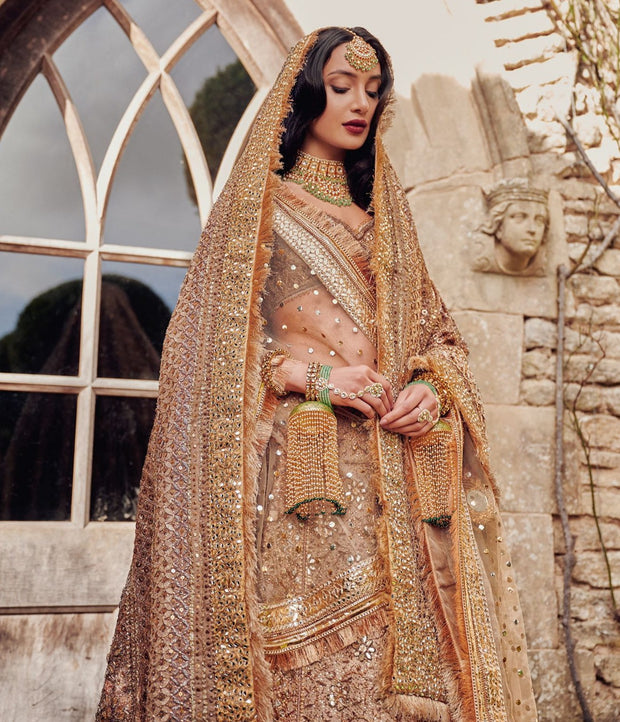 Lehenga Choli Golden Bridal Dress Pakistani