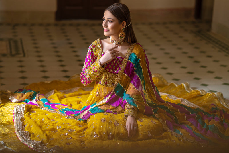 Exquisite Yellow Pakistani Bridal Dress for Mehndi
