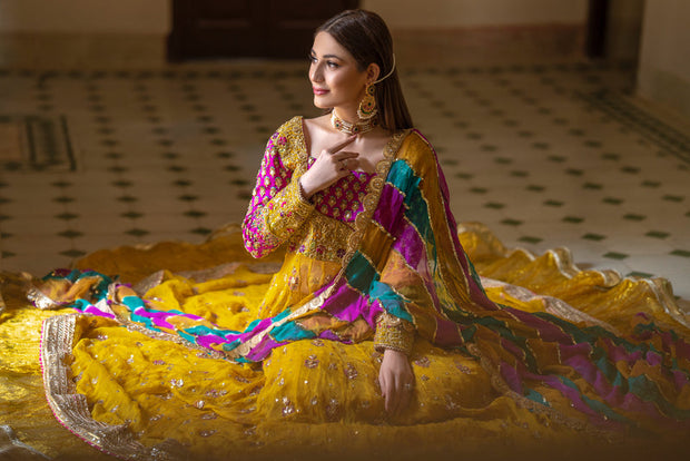 Lehenga Frock Yellow Bridal Dress Pakistani for Mehndi Day