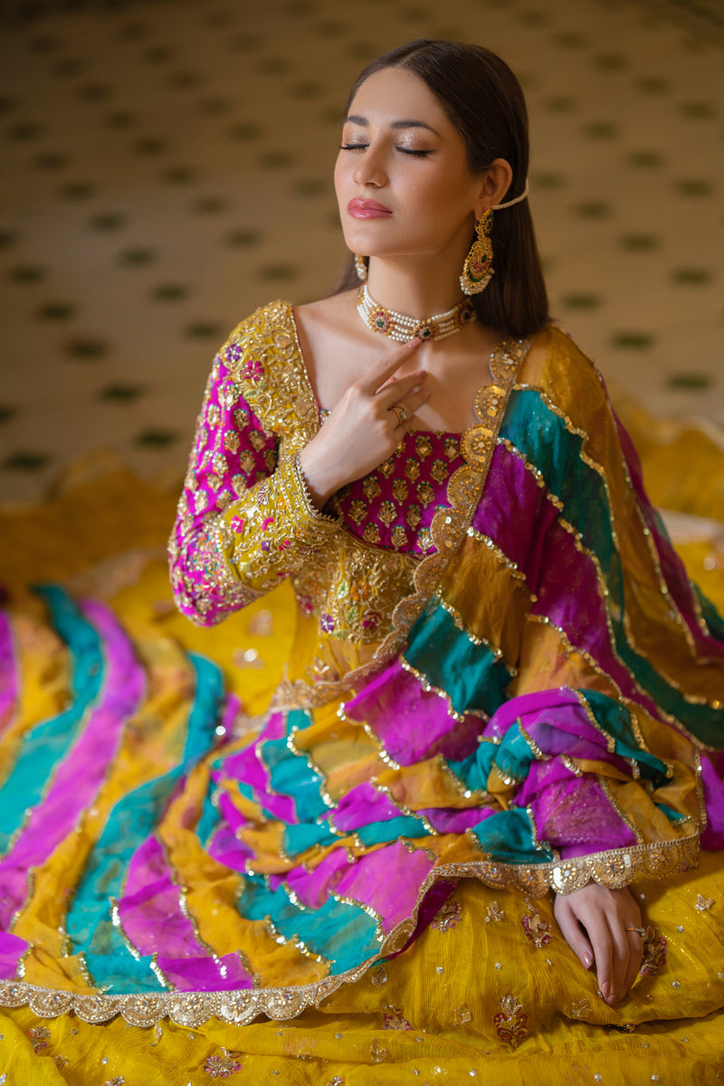 Exquisite Yellow Pakistani Bridal Dress for Mehndi
