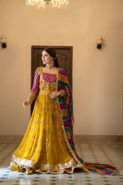Lehenga Frock Yellow Bridal Dress Pakistani for Mehndi