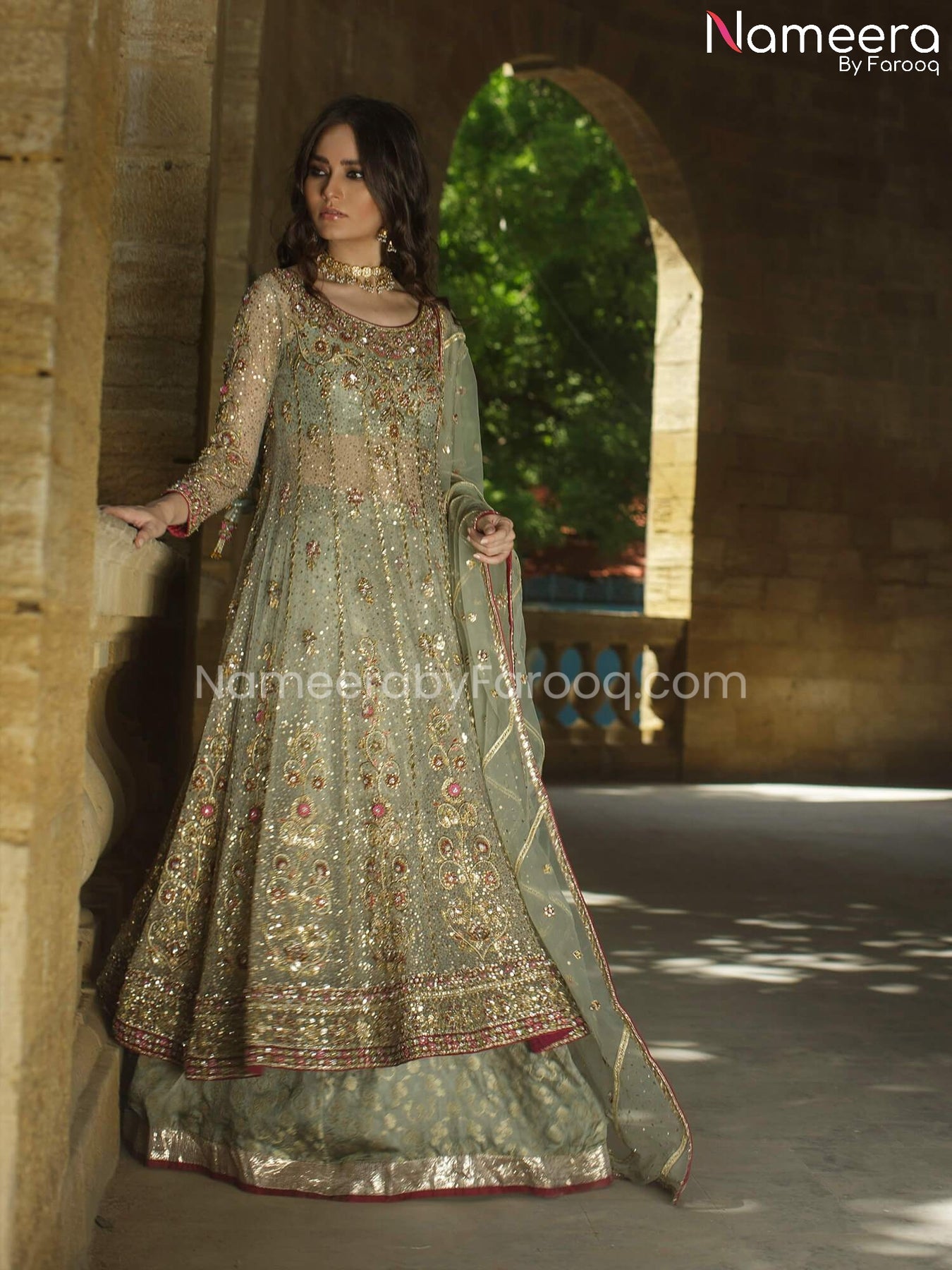 Elegant Pakistani Bridal Lehenga Frock Suit Online 2021 – Nameera by Farooq