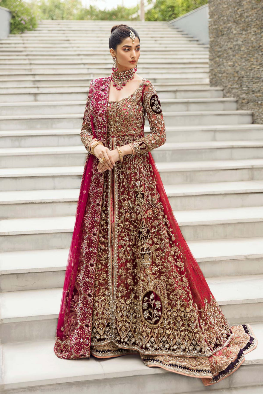 Luxurious Red Pakistani Bridal Dress with Lehenga & Dupatta