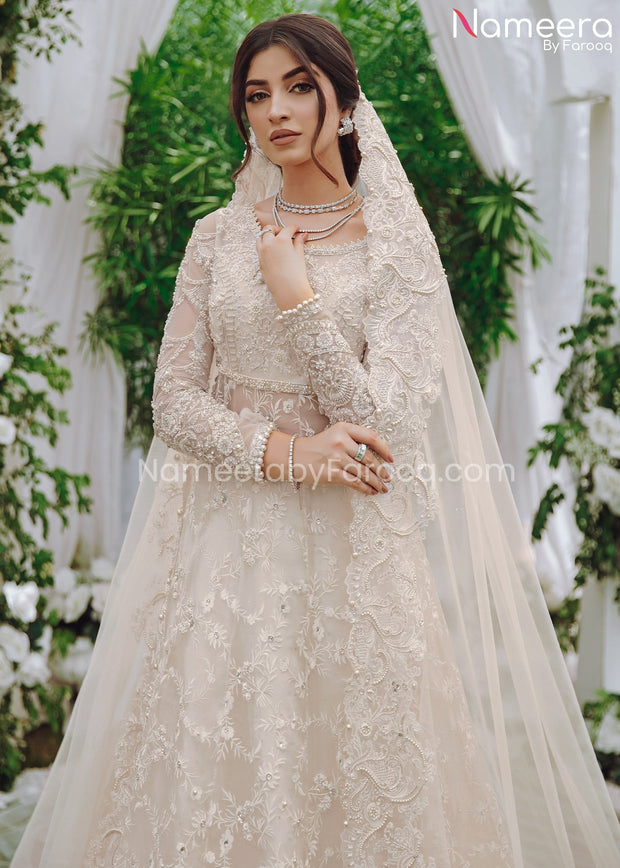 Pakistani Bridal Looking For A White Dress White Pakistani Bridal Dress In Lehenga Gown Style Online Pakistani Bridal Looking For A White Dress White Pakistani Bridal Dress In Lehenga Gown Style Online