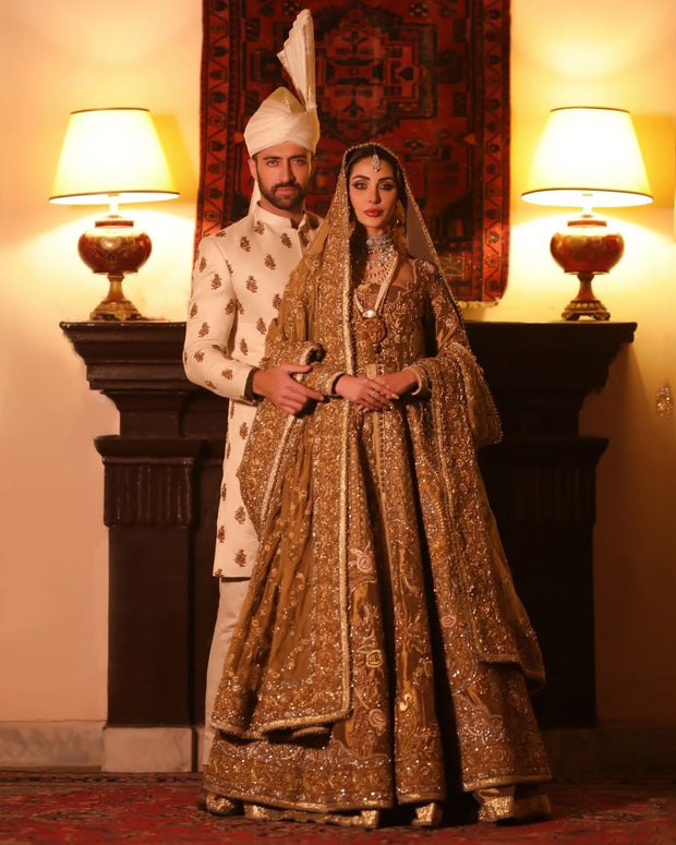 Lehenga Jacket Golden Bridal Dress Pakistani