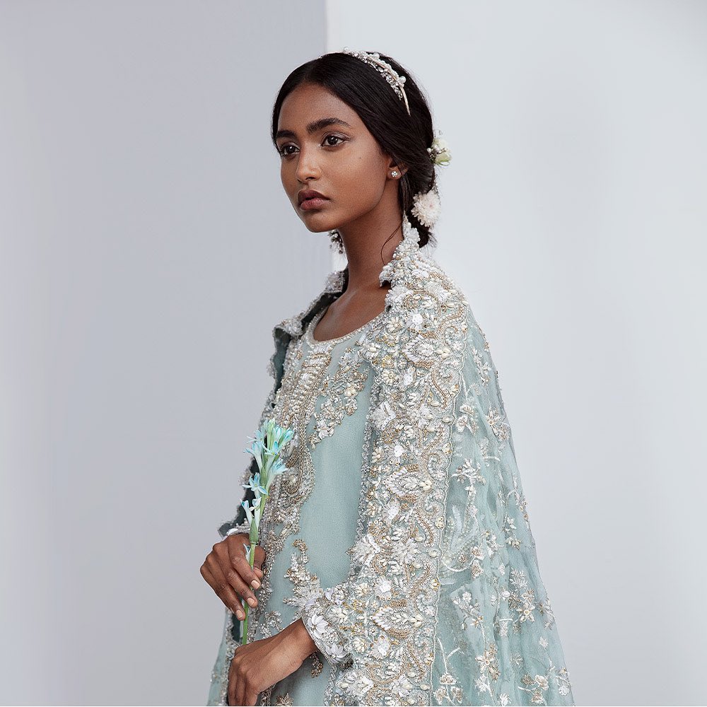 Elegant Blue Pakistani Bridal Lehenga Kameez Dupatta Set