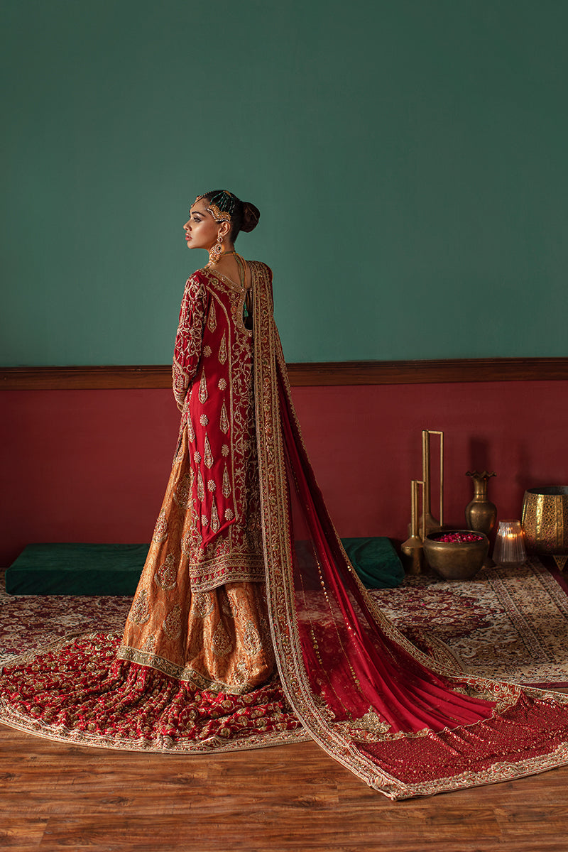 Elegant Red Pakistani Bridal Lehenga with Kameez and Dupatta