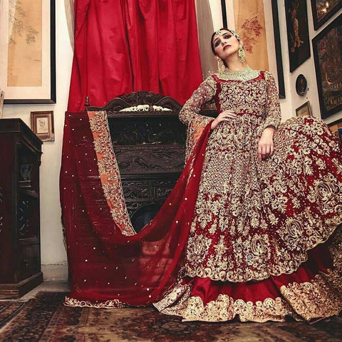 Pakistani Bridal Dresses Latest Designs Online  Tagged "Maroon lehenga"  Nameera by Farooq