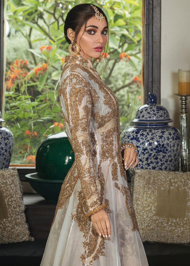 Lehnga outfit for wedding wear with golden embroidered work
