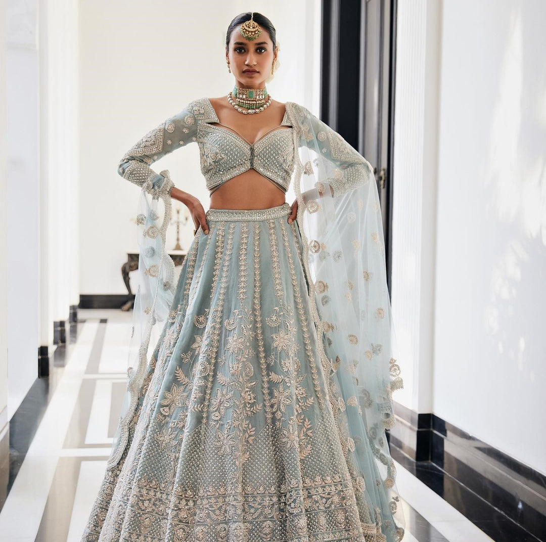 Light Blue Pakistani Bridal Lehenga Choli with Dupatta