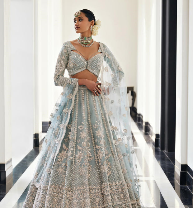 Light Blue Lehenga Choli and Dupatta Dress for Bride Online