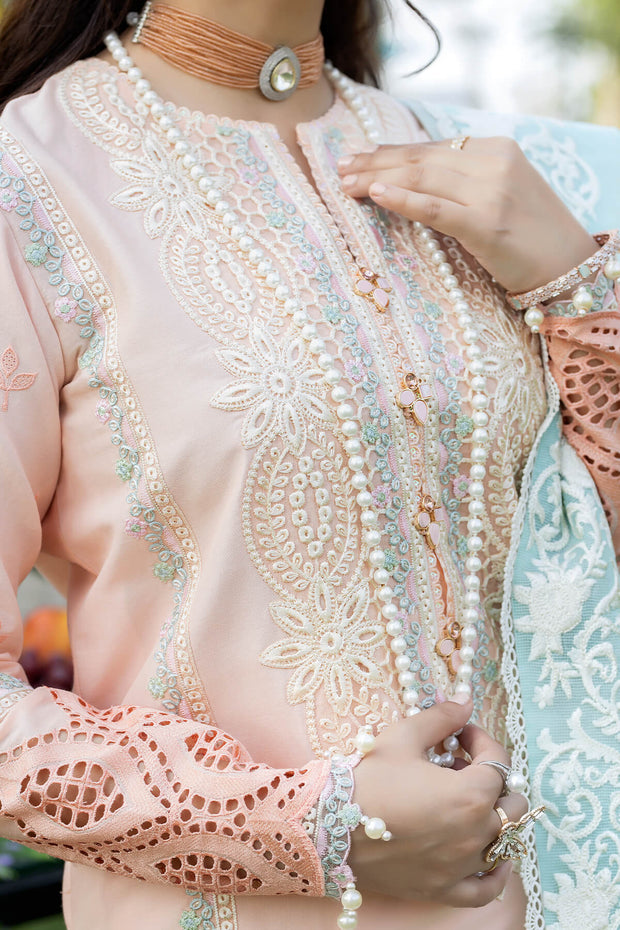 Light Peach Embroidered Kameez Capri and Dupatta Pakistani Party Dress 2023