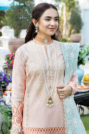Light Peach Embroidered Kameez Capri and Dupatta Pakistani Party Dress