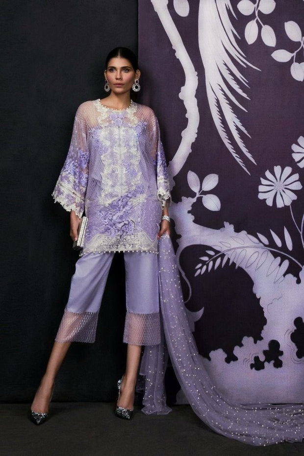 Lilac light Purple Color Net Dress by Sana Safinaz 
