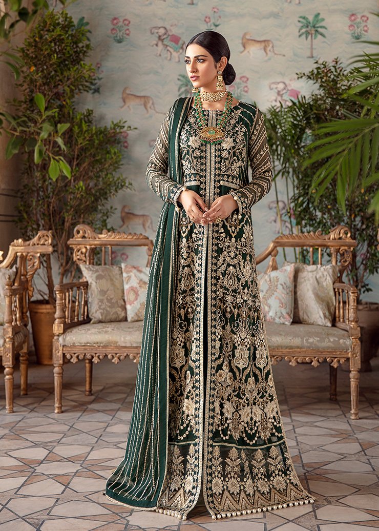 Long Crinkle Chiffon Maxi in Bottle Green Color