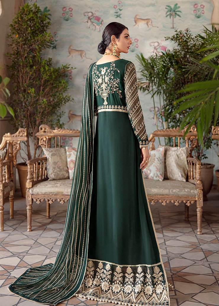Long Crinkle Chiffon Maxi in Bottle Green Color Backside Look